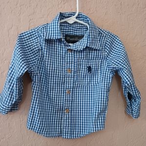 Chinese Laundry long  boys sleeved button gingham blue and white shirt size 12 m